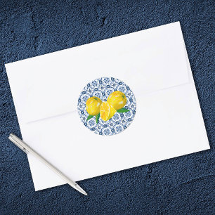 Lemon Italian Blue Tile Wedding Favor Sticker