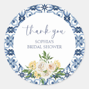 Lemon Italian Blue Tile Wedding Thank You Sticker
