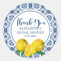 Lemon Italian Blue Tile Wedding Thank You Sticker