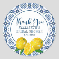 Lemon Italian Blue Tile Wedding Thank You Sticker