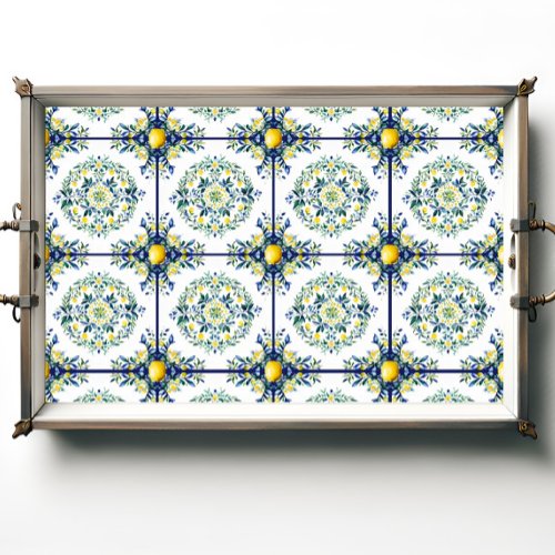 Lemon Italian Floral Tile Blue and White Decoupage Tissue Paper