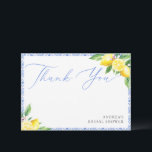 Lemon Italian Positano Blue Bridal Shower Thank You Card<br><div class="desc">Lemon Italian Positano Blue Bridal Shower Thank You Card</div>