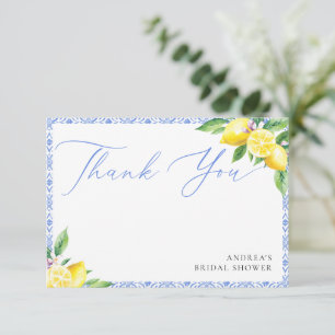 Lemon Italian Positano Blue Bridal Shower Thank You Card