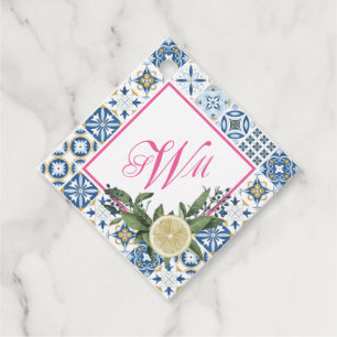 Lemon Italian Tile Blue Yellow Pink Monogram Favor Tags