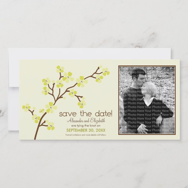 Lemon/Ivory Cherry Blossom Save the Date Photocard (Front)