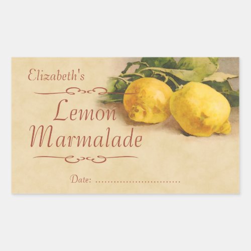 Lemon jam or canning rectangular sticker