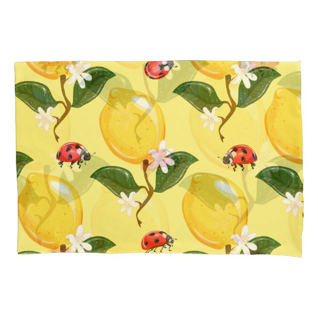 Lemon Ladybug: Tropical Yellow Pattern. Pillow Case (Front)