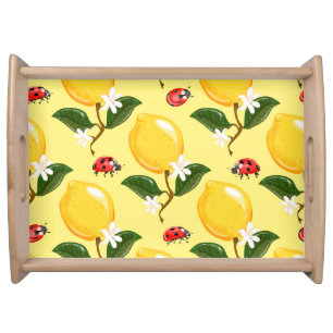 Lemon Ladybug: Tropical Yellow Pattern. Serving Tray