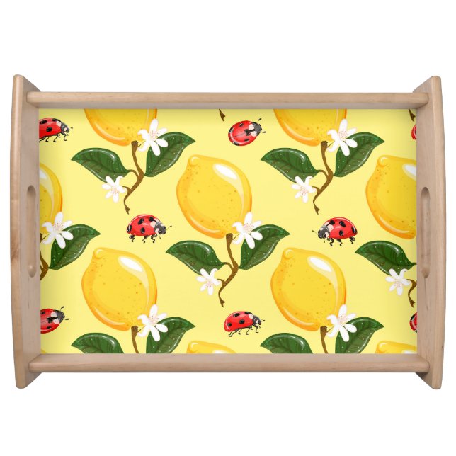 Lemon Ladybug: Tropical Yellow Pattern. Serving Tray (Front)
