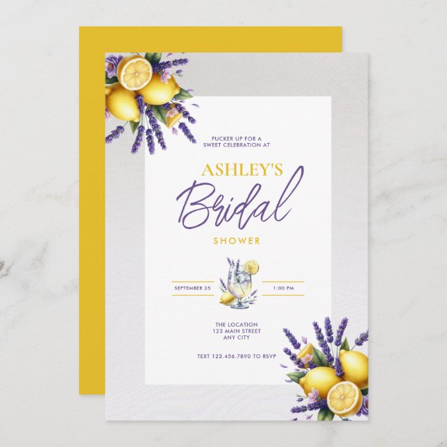 Lemon Lavender Bridal Shower Invitation (Front/Back)