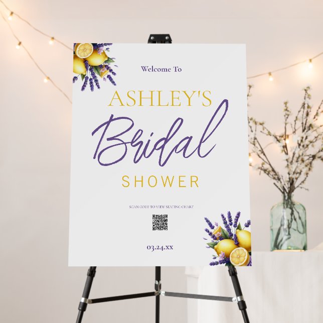 Lemon Lavender Bridal Shower QR Code Welcome Sign (In Situ (Stand))