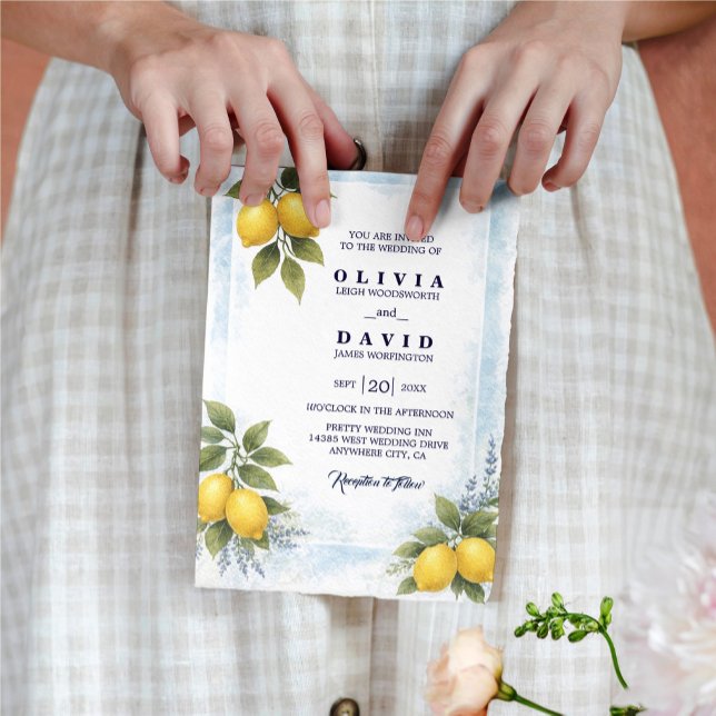 Lemon Lavender Mediterranean Wedding Invitation (Creator Uploaded)