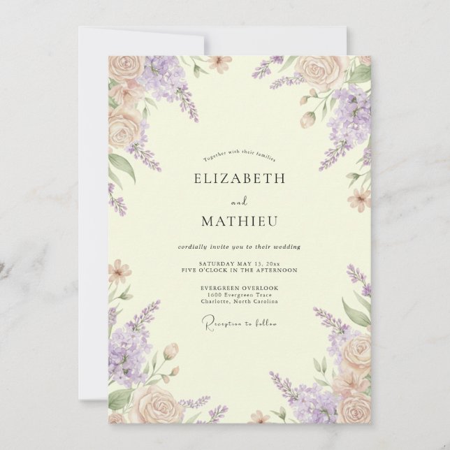 Lemon Lavender Petal Wedding Invitation (Front)