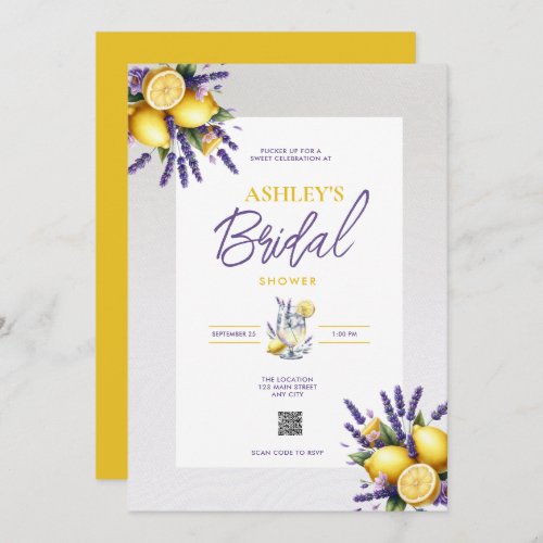 Lemon Lavender QR Code Bridal Shower Invitation