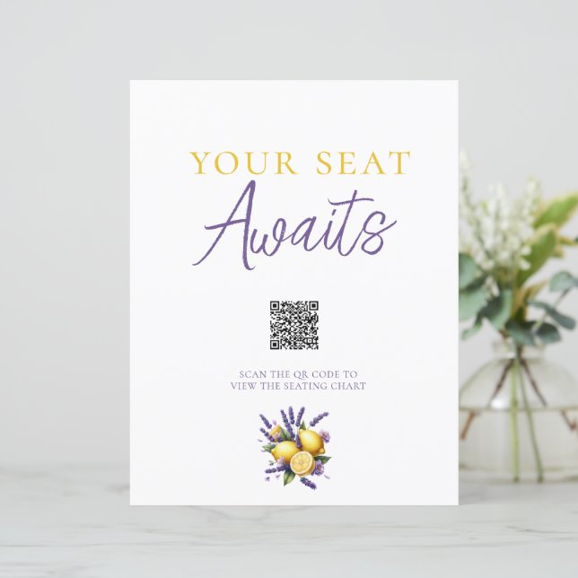 Lemon Lavender QR Code Seating Chart Sign (Standing Front)