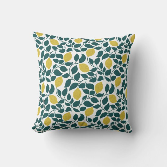 Lemon & Leaf All-Over Print Hand Drawn Throw Pillow (Front)