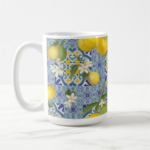 Lemon Leaf Floral Blue and White Vintage Farmhouse Coffee Mug