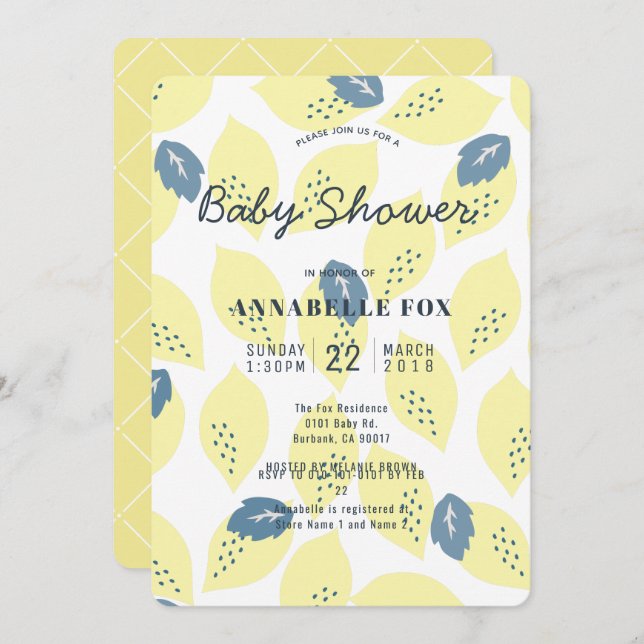 Lemon & Leaf Pattern Baby Shower Invitation (Front/Back)
