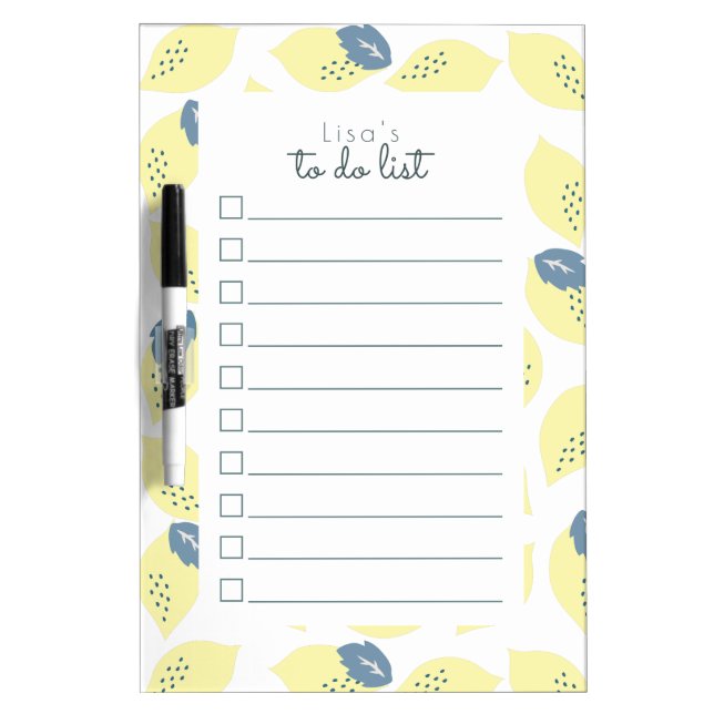 Lemon & Leaf Pattern White To Do List Dry Erase Board (Front)