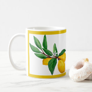 Lemon Leaf Watercolor Yellow Line Design Citrus Coffee Mug