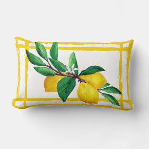 Lemon Leaves Citrus Yellow Green Leaf Lattice Lumbar Pillow