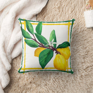 Lemon Leaves Citrus Yellow Green Leaf Lattice Throw Pillow