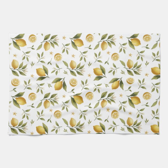 Lemon Leaves Flowers Kitchen Towel (Horizontal)