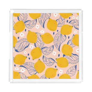 Lemon Leaves: Pink Vintage Seamless. Acrylic Tray