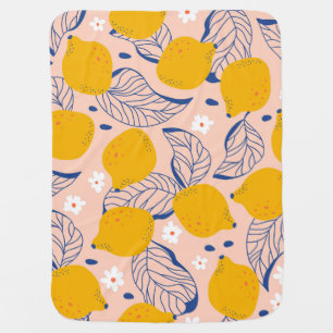 Lemon Leaves: Pink Vintage Seamless. Baby Blanket