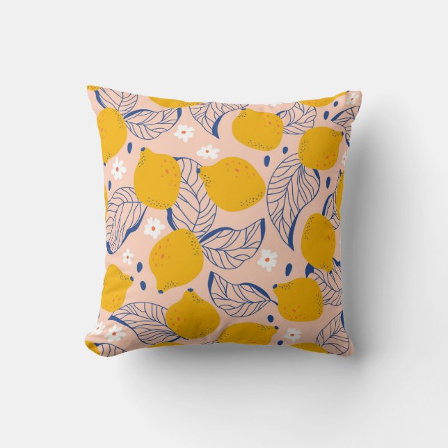 Lemon Leaves: Pink Vintage Seamless. Throw Pillow (Front)