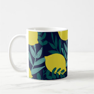 Lemon leaves: vintage illustration background. coffee mug