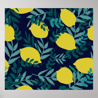 Lemon leaves: vintage illustration background. poster
