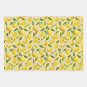 Lemon Leaves Yellow Pattern Wrapping Paper Sheets