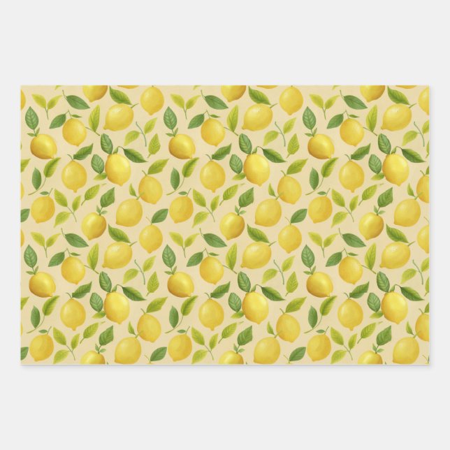 Lemon Leaves Yellow Pattern  Wrapping Paper Sheets (Front 3)
