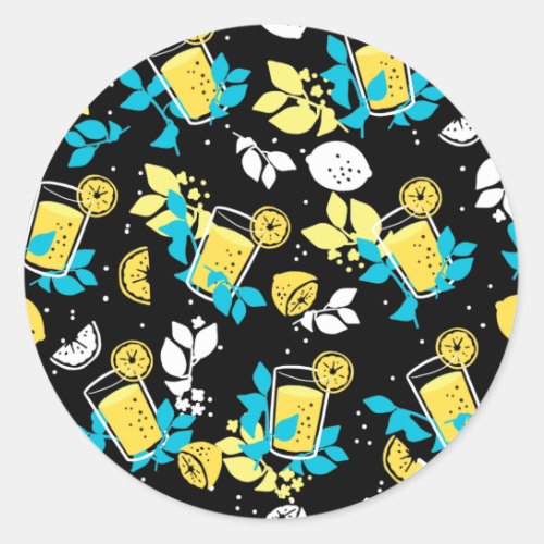 lemon lemonade floral pattern classic round sticker
