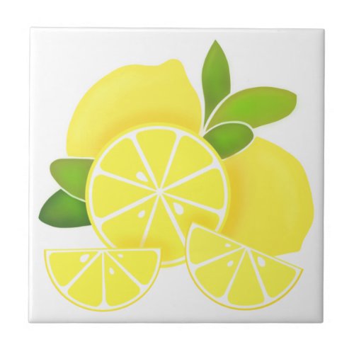 Lemon lemons lemon slices tropical yellow fruit  ceramic tile