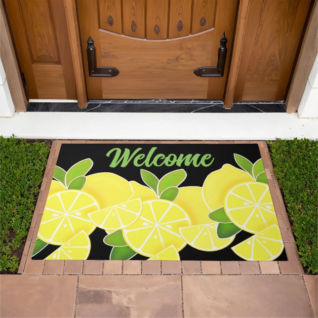 Lemon lemons lemon slices tropical yellow fruit  doormat (Outdoor)