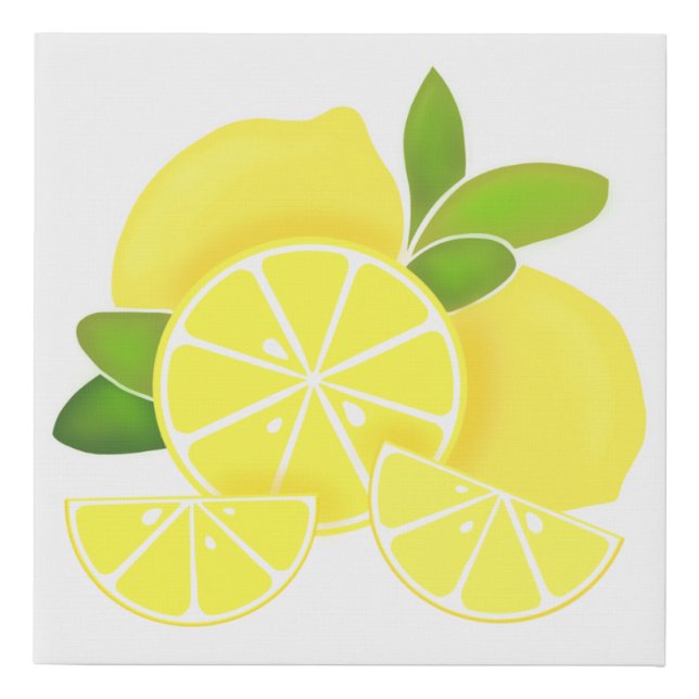 Lemon lemons lemon slices tropical yellow fruit  faux canvas print (Front)