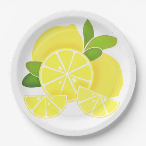 Lemon lemons lemon slices tropical yellow fruit  paper plates