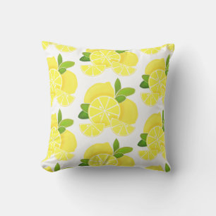 Lemon lemons lemon slices tropical yellow fruit throw pillow