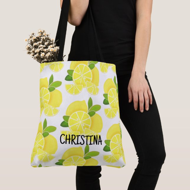 Lemon lemons lemon slices tropical yellow fruit  tote bag (Close Up)