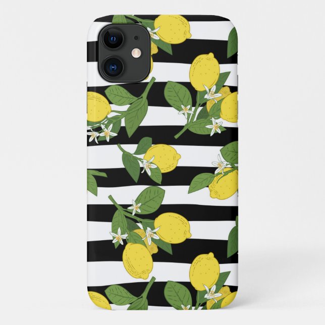 Lemon Lemons Yellow Black Stripes Case-Mate iPhone Case (Back)