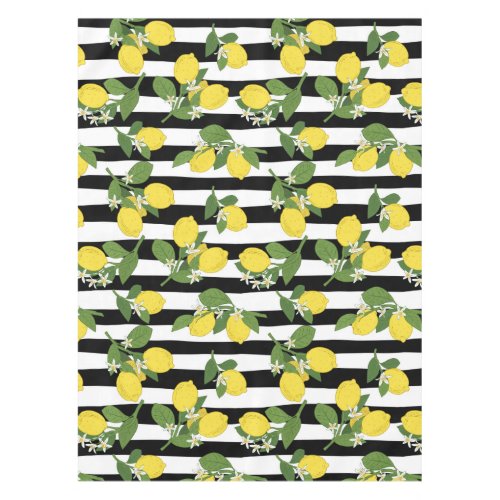 Lemon Lemons Yellow Black Stripes Tablecloth