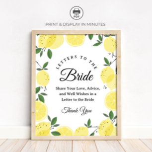 Lemon "Letters to the Bride" Bridal Shower sign