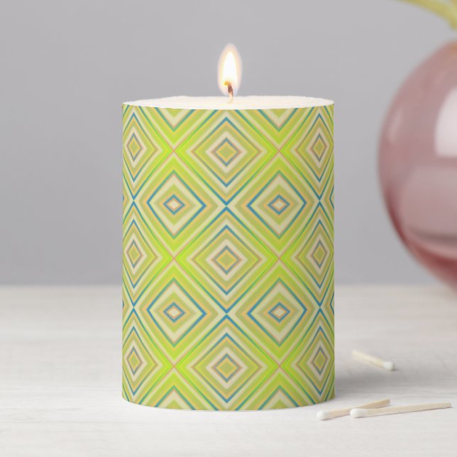 Lemon Lime Alternative Diamond Pattern Pillar Candle (In Situ)