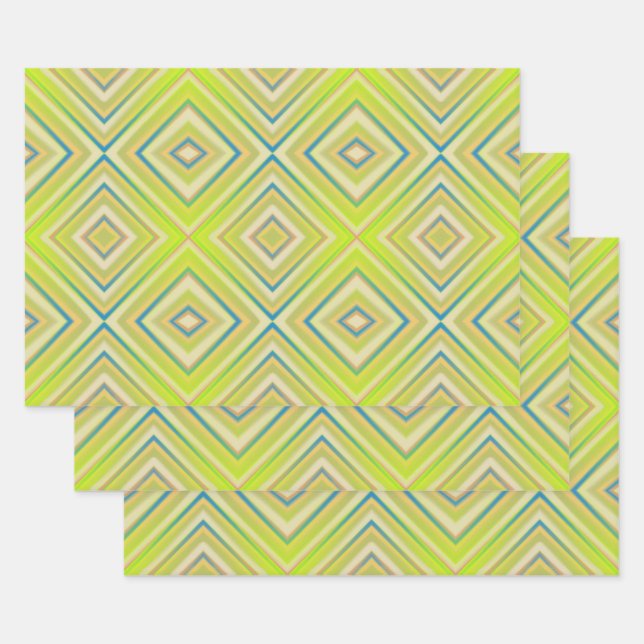 Lemon Lime Alternative Diamond Pattern Wrapping Paper Sheets (Set)
