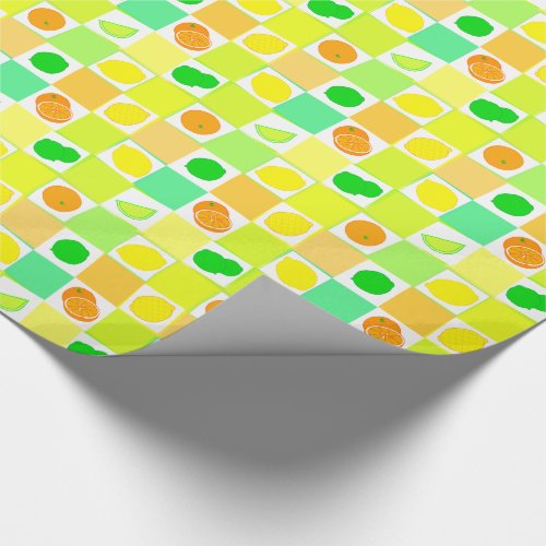 Lemon Lime and Orange Citrus Fruit Slices Pattern Wrapping Paper
