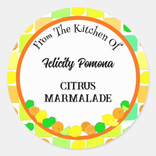 Lemon, Lime and Oranges Citrus Fruit Editable Classic Round Sticker (Front)
