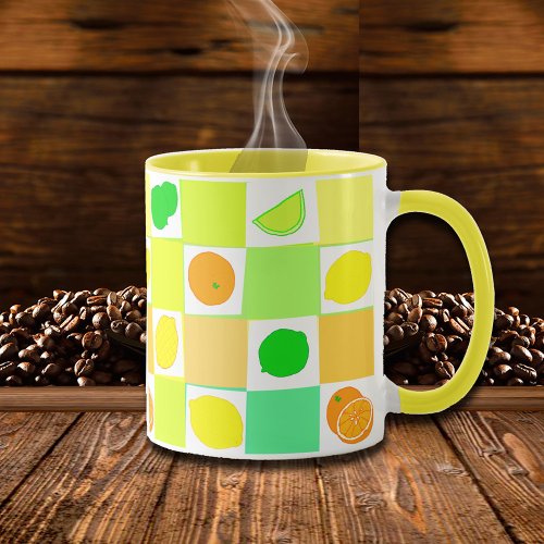 Lemon Lime and Oranges Colorful Citrus Pattern Mug