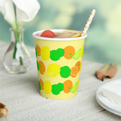 Lemon Lime and Oranges Colorful Citrus Pattern Paper Cups